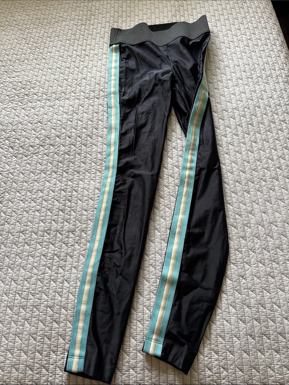 Koral Black Leggings with Aqua and Cream Side Stripes